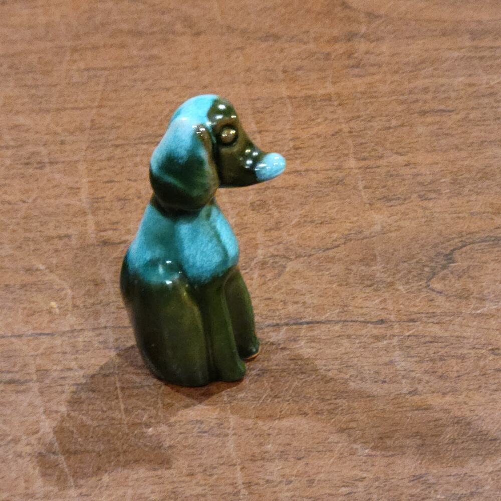 Blue Mountain Pottery Small Dog Blue Ceramic 3.25 inch tall Vintage 70s